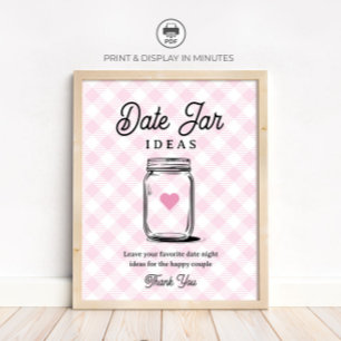 Rosa rustikale Date-Jar-Ideen-Schilder für Brautpa Poster