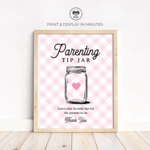 Rosa rustikale Eltern-Tipp-Glas-Schild Baby-Party Poster