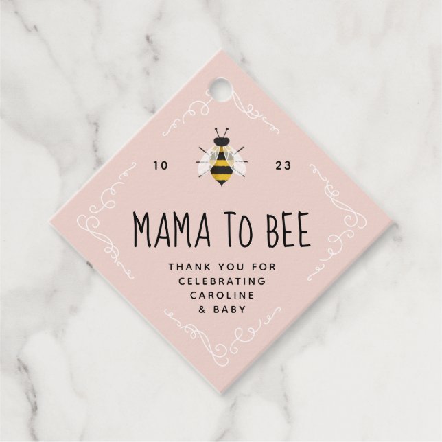 Rosa Rustikale Mama zu Bee Baby Dusche Geschenkanhänger (Vorderseite)
