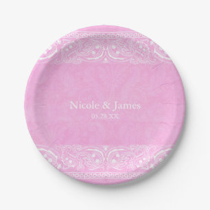 Rosa rustikale Paisley Country Western Hochzeit Pappteller