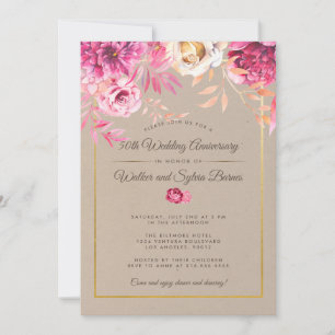 Rosa Rustikales 50. Hochzeitstag Einladung