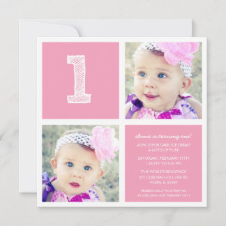 Rosa Saal Platz Erstes Geburtstagsparty-Foto Einladung