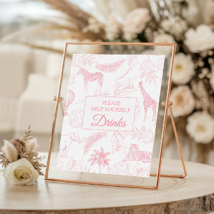 Rosa Safari-Dschungel-Baby-Shower-Getränke-Schild Poster