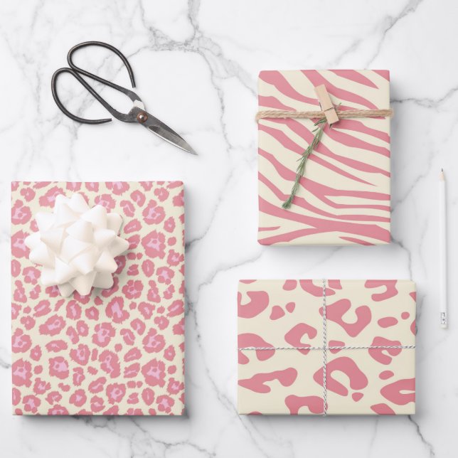 Rosa Safari Tierleopard - Printwerbung Geschenkpapier Set (Vorderseite)