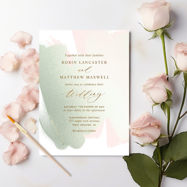 Rosa Sage Green Blush Minimal Hochzeit Einladung (Von Creator hochgeladen)