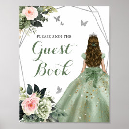 Rosa Sage Green Floral 15 Años Gästebuch