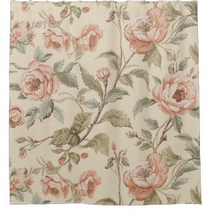 Rosa Sage Grün Beige Shabby Chic Floral Duschvorhang