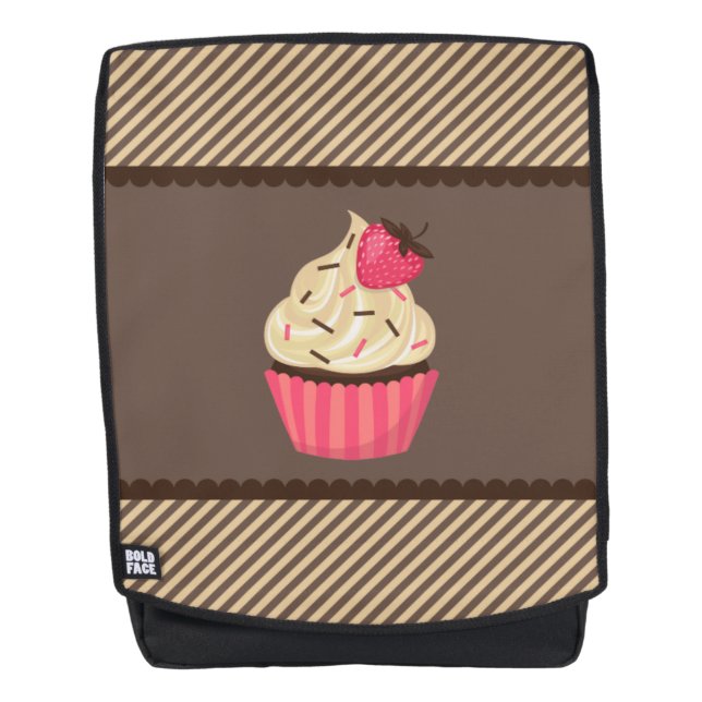Rosa Sahnebrown Stripes Erdbeerkleinen kuchen Rucksack (Vorderseite)