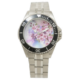Rosa Sakura auf dem Hintergrund der Malerei Armbanduhr