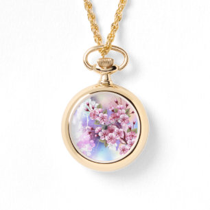 Rosa Sakura auf dem Hintergrund der Malerei Armbanduhr