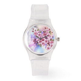 Rosa Sakura auf dem Hintergrund der Malerei Armbanduhr