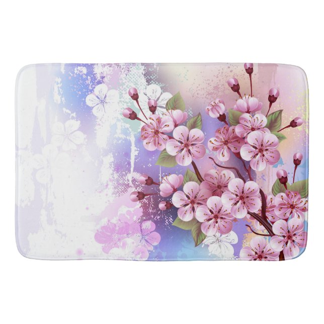 Rosa Sakura auf dem Hintergrund der Malerei Badematte (Vorderseite)