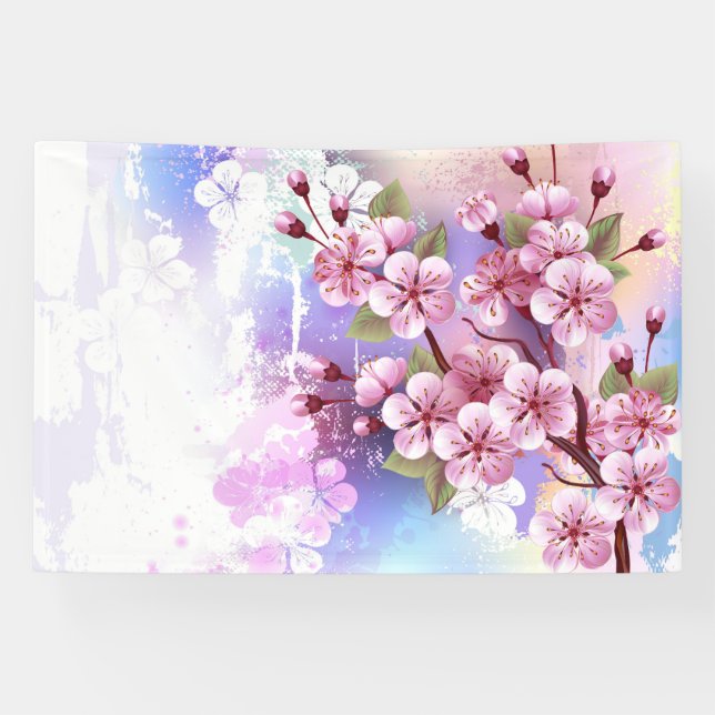 Rosa Sakura auf dem Hintergrund der Malerei Banner (Horizontal)