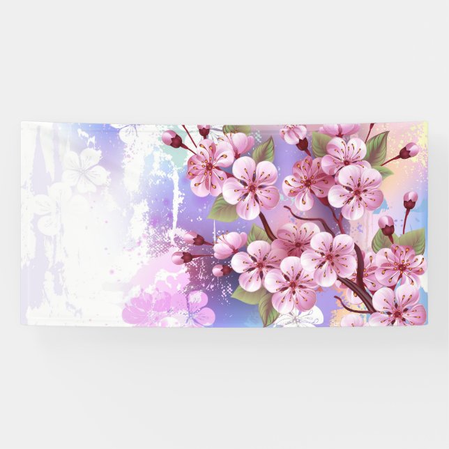 Rosa Sakura auf dem Hintergrund der Malerei Banner (Horizontal)
