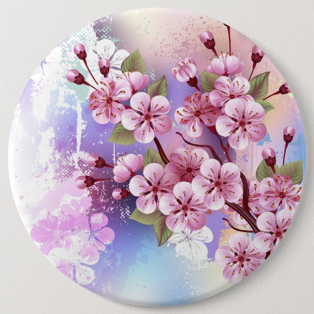 Rosa Sakura auf dem Hintergrund der Malerei Button (Vorderseite)
