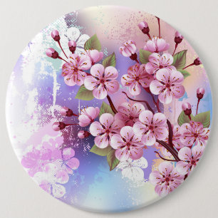Rosa Sakura auf dem Hintergrund der Malerei Button