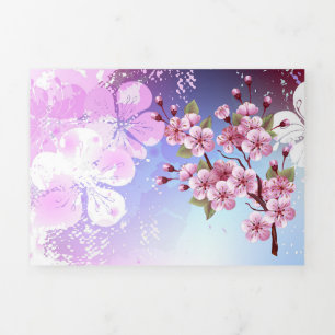 Rosa Sakura auf dem Hintergrund der Malerei Dreifach Gefaltete Einladung