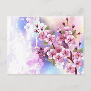 Rosa Sakura auf dem Hintergrund der Malerei Einladungspostkarte