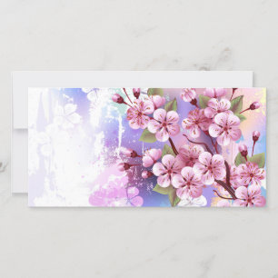Rosa Sakura auf dem Hintergrund der Malerei Feiertagskarte