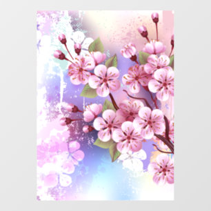 Rosa Sakura auf dem Hintergrund der Malerei Fensteraufkleber