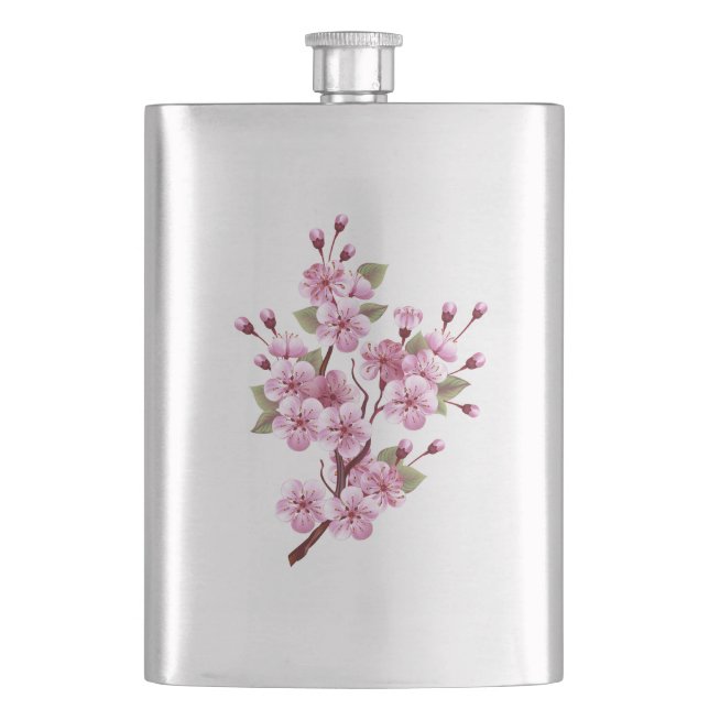 Rosa Sakura auf dem Hintergrund der Malerei Flachmann (Vorderseite)