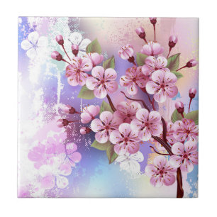 Rosa Sakura auf dem Hintergrund der Malerei Fliese
