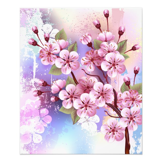 Rosa Sakura auf dem Hintergrund der Malerei Fotodruck (Vorne)