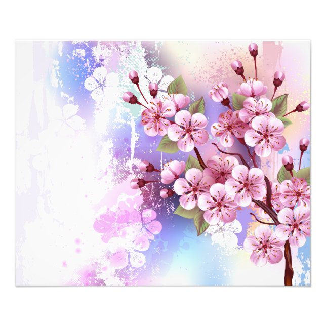 Rosa Sakura auf dem Hintergrund der Malerei Fotodruck (Vorne)
