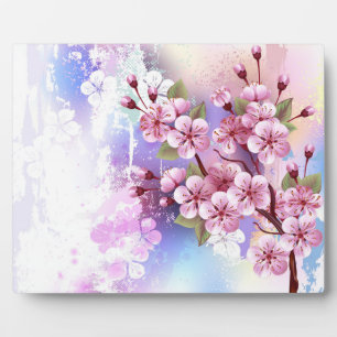 Rosa Sakura auf dem Hintergrund der Malerei Fotoplatte