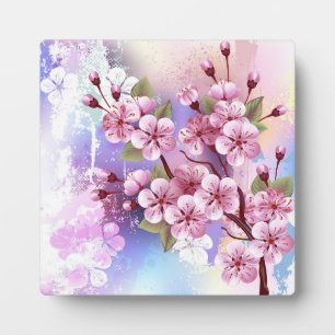 Rosa Sakura auf dem Hintergrund der Malerei Fotoplatte