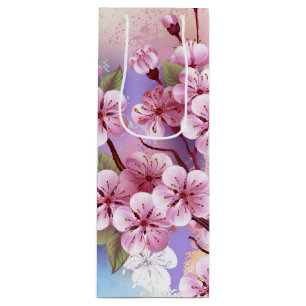 Rosa Sakura auf dem Hintergrund der Malerei Geschenktüte Für Weinflaschen