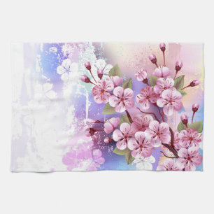 Rosa Sakura auf dem Hintergrund der Malerei Geschirrtuch