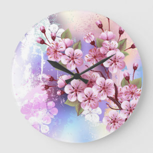Rosa Sakura auf dem Hintergrund der Malerei Große Wanduhr