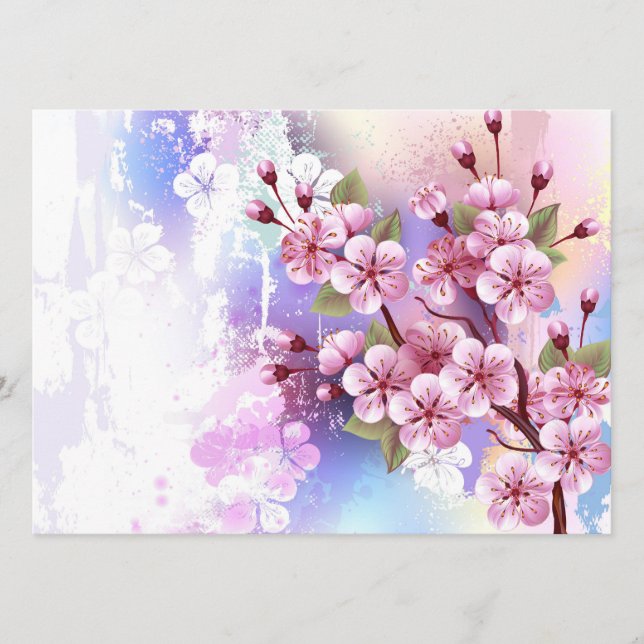 Rosa Sakura auf dem Hintergrund der Malerei Hinweiskarte (Vorderseite)