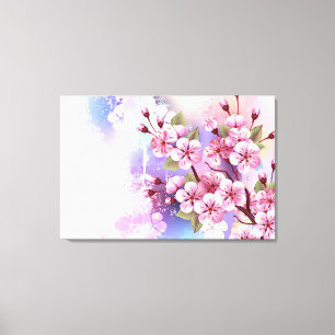 Rosa Sakura auf dem Hintergrund der Malerei Leinwanddruck