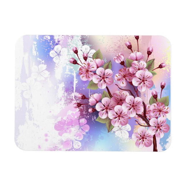 Rosa Sakura auf dem Hintergrund der Malerei Magnet (Horizontal)