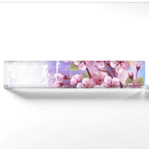 Rosa Sakura auf dem Hintergrund der Malerei Namensplakette