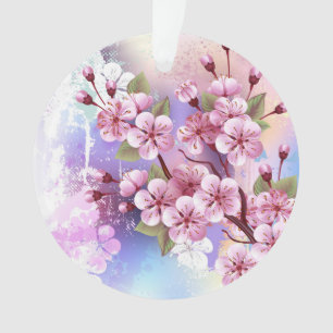 Rosa Sakura auf dem Hintergrund der Malerei Ornament
