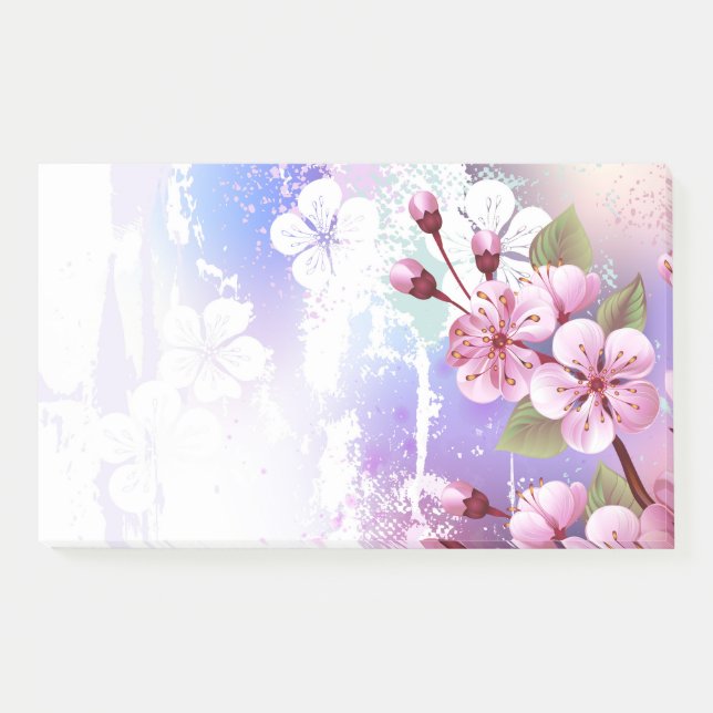 Rosa Sakura auf dem Hintergrund der Malerei Post-it Klebezettel (Vorderseite)