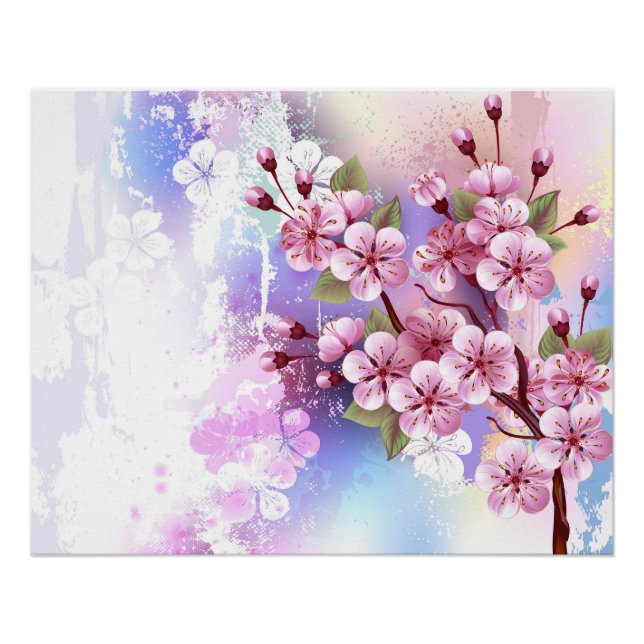 Rosa Sakura auf dem Hintergrund der Malerei Poster (Vorderseite)