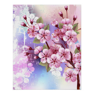 Rosa Sakura auf dem Hintergrund der Malerei Poster