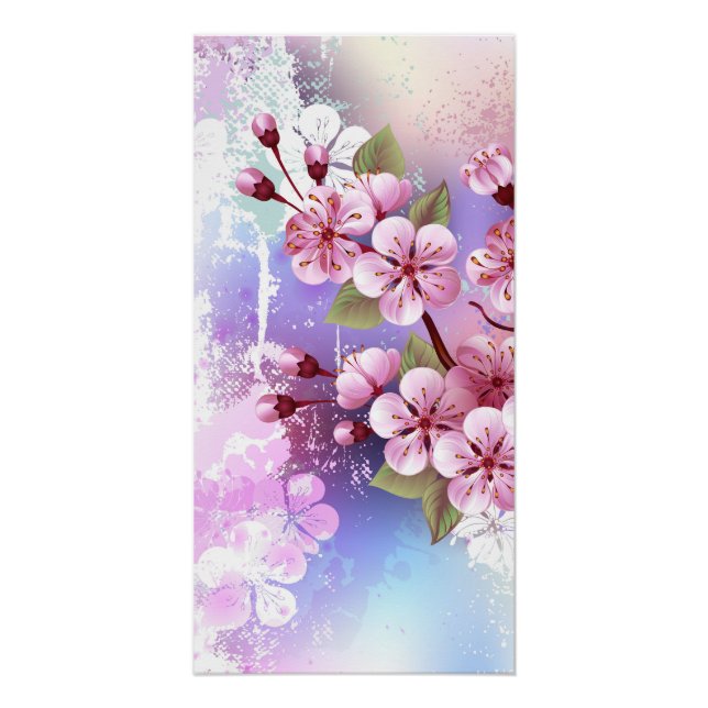 Rosa Sakura auf dem Hintergrund der Malerei Poster (Vorderseite)