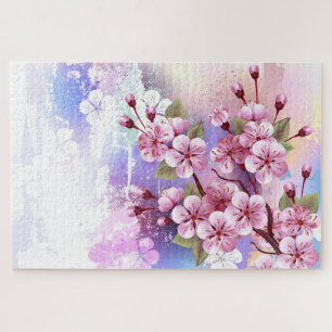 Rosa Sakura auf dem Hintergrund der Malerei Puzzle