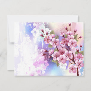 Rosa Sakura auf dem Hintergrund der Malerei RSVP Karte