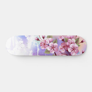Rosa Sakura auf dem Hintergrund der Malerei Skateboard