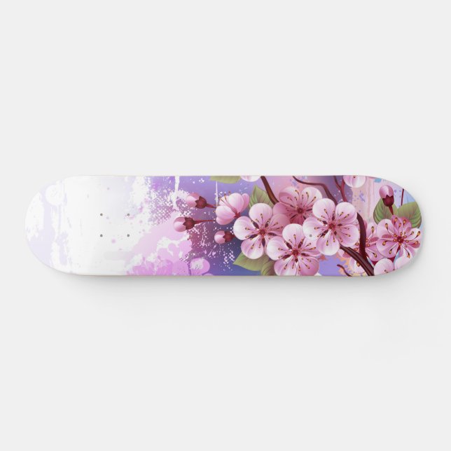 Rosa Sakura auf dem Hintergrund der Malerei Skateboard (Horizontal)