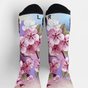 Rosa Sakura auf dem Hintergrund der Malerei Socken
