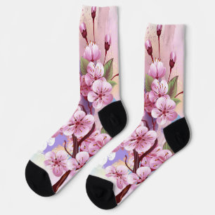 Rosa Sakura auf dem Hintergrund der Malerei Socken