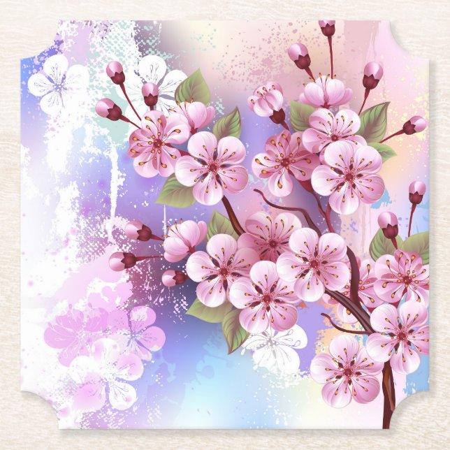 Rosa Sakura auf dem Hintergrund der Malerei Untersetzer (Vorderseite)