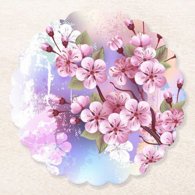 Rosa Sakura auf dem Hintergrund der Malerei Untersetzer (Vorderseite)